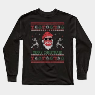 Merry Christmask Christmas 2020 Funny Santa Face Mask Ugly Long Sleeve T-Shirt